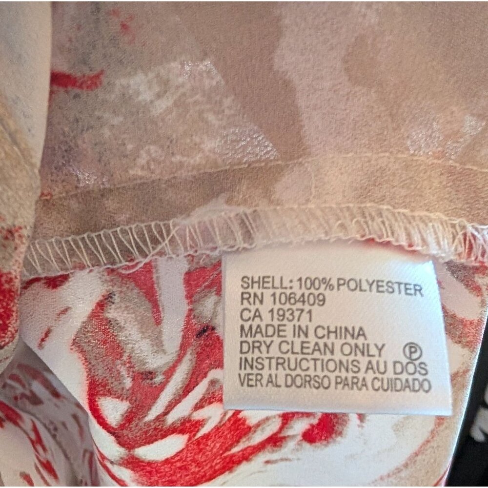 Tahari ASL‎ Petite Gray and Red Floral Ruffle Button-Down Sleeveless Blouse - PL - Picture 8 of 8